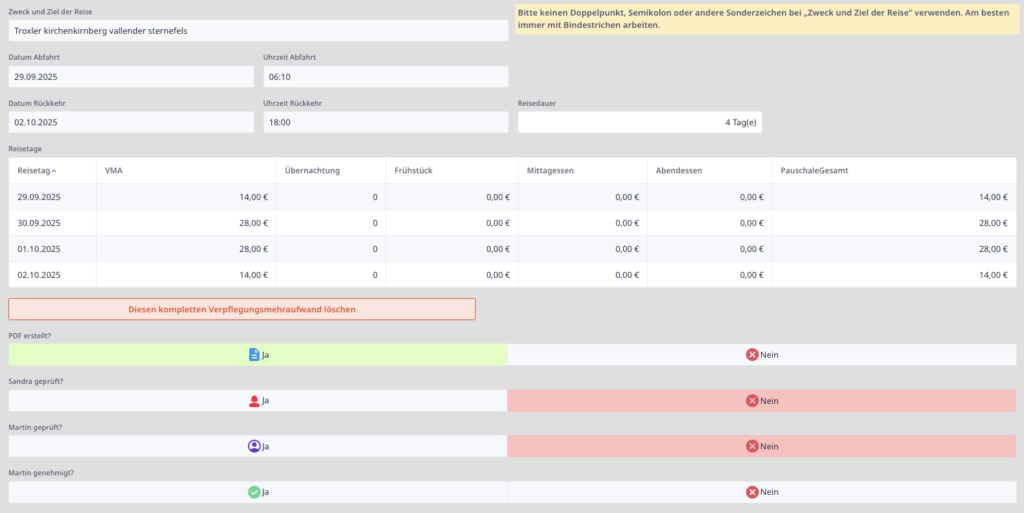 Reisekostenabrechnung Muster Screenshot